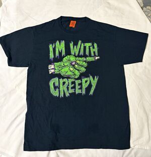 Happy Halloween Men’s L Black “I’m With Creepy” Graphic Cotton Knit Crew Tee